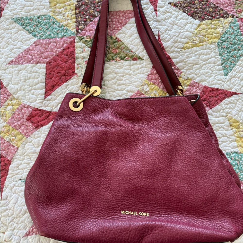 Michael Kors Raven Burgundy Leather Shoulder Bag